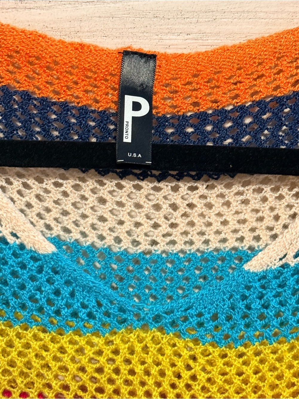 PRONTO USA Striped Open-Knit Multicolor Sweater - Bright Rainbow lightweight - Picture 4 of 7